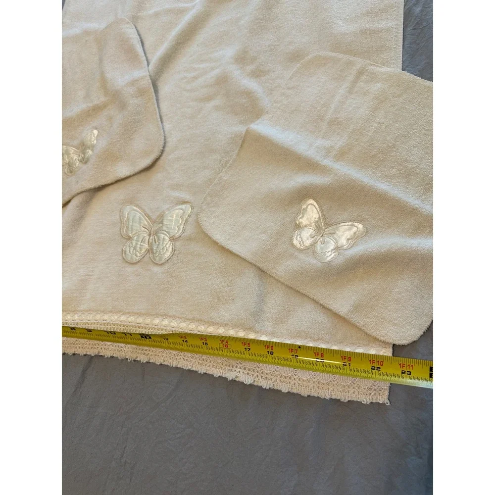 Saturday Knight Ltd Ivory Butterfly Embroidered Lace Trim Towel Set 3pc Vintage